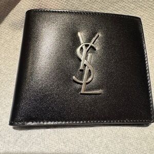 Brand new in box YSL logo Saint Laurent black leather bifold men’s wallet